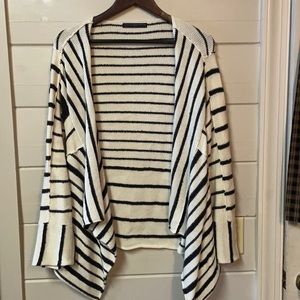 Peruvian Connection Striped 100% Pima Cotton Open Cardigan Sweater Size M.